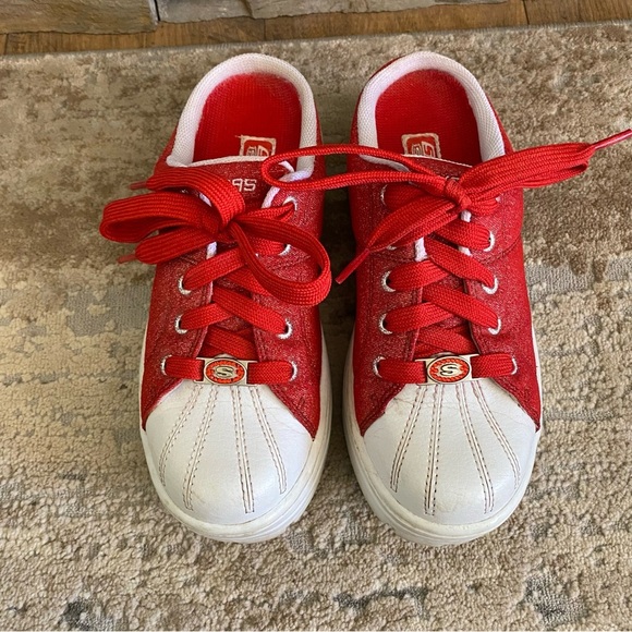 Skechers Vintage Y2K Platform Sneakers Backless Slip On Chunky Red Glitter: 8 - Picture 2 of 10